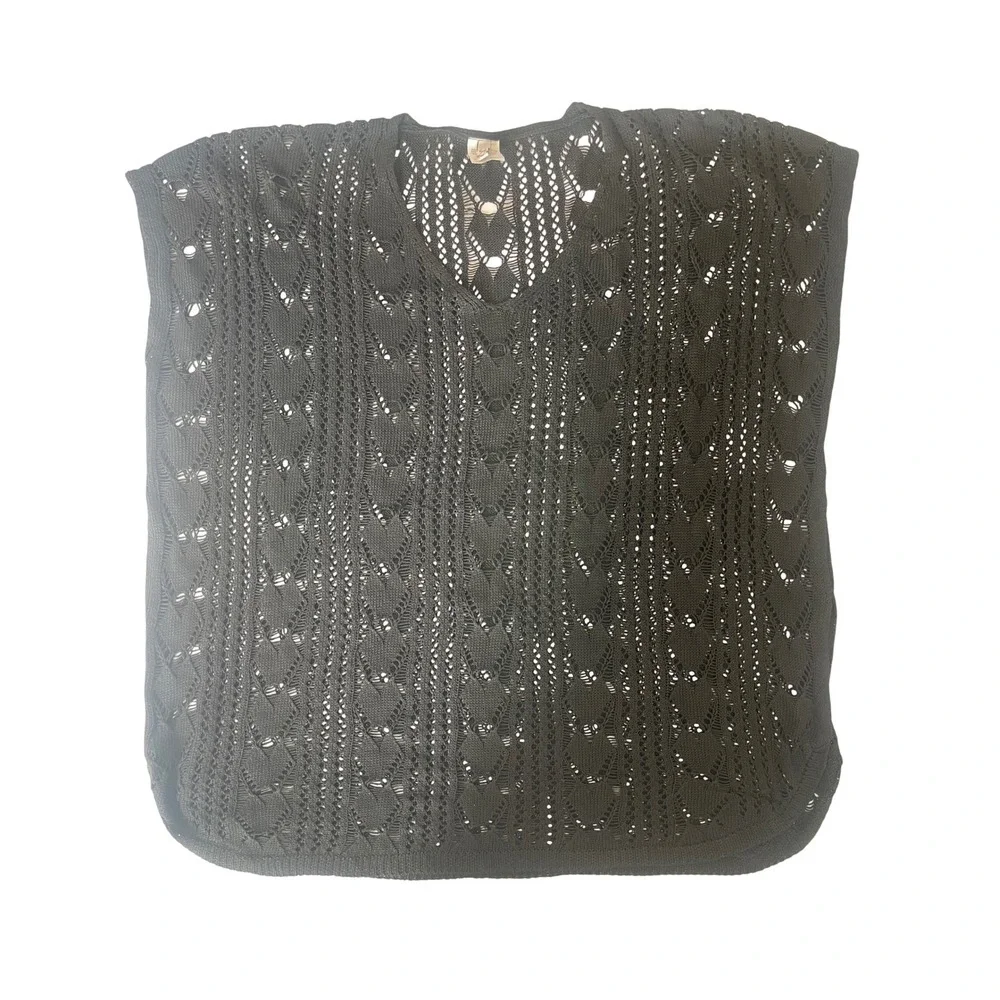 BECCA Black Open Knit V Neck Sleeveless Pullover Swimsuit Cover Up Top XS/XP S/P